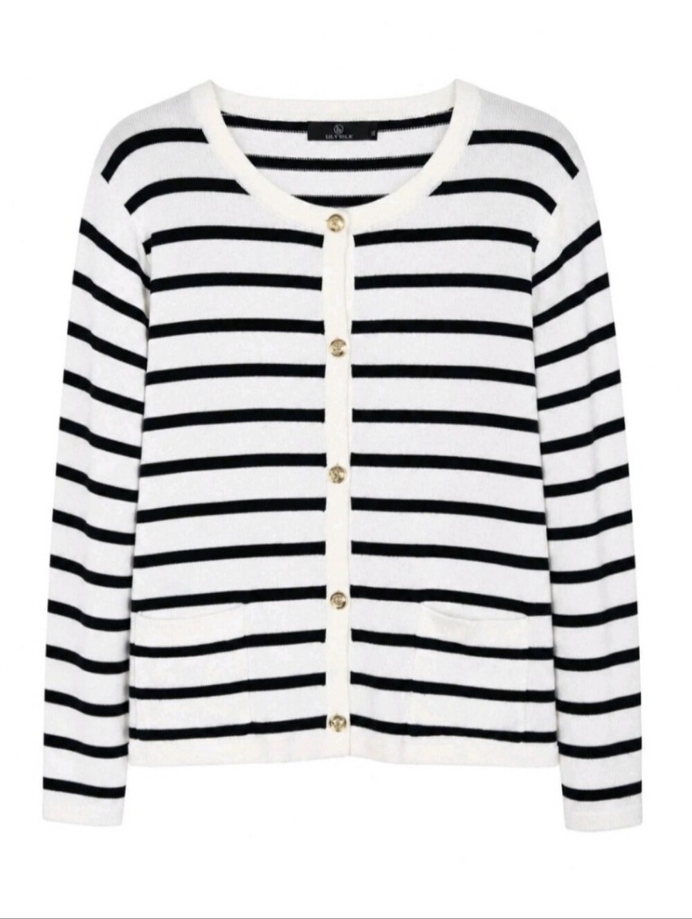 Lillusory Striped Cardigan Sweater XL Black White Gold Buttons